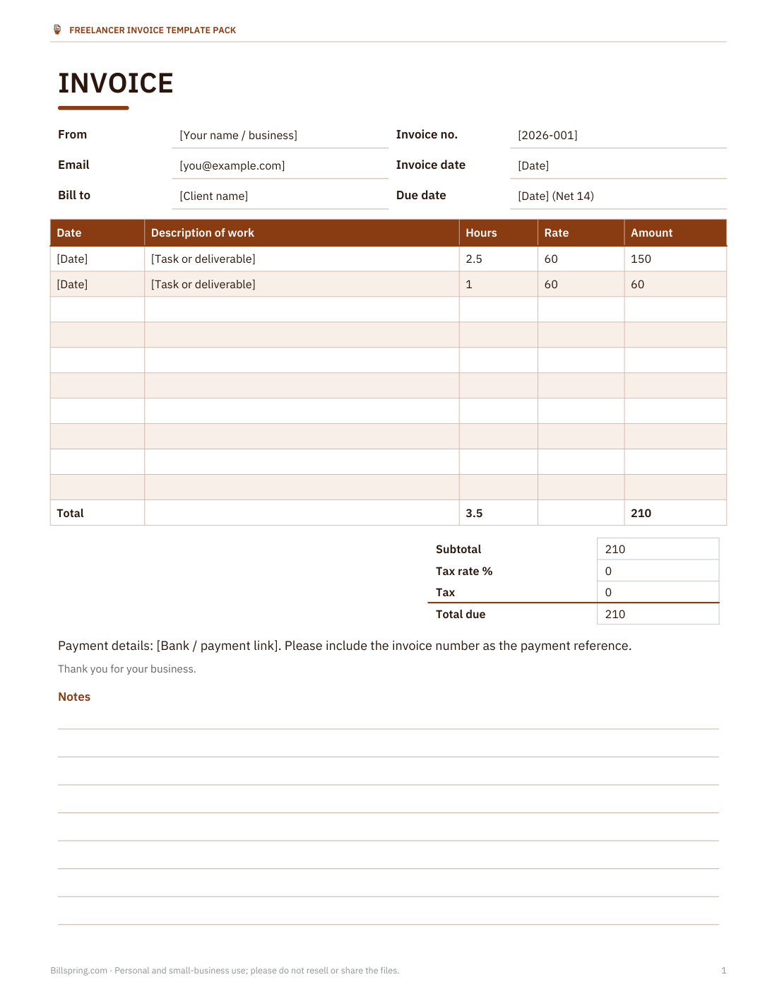 Preview of the first page of Hourly invoice