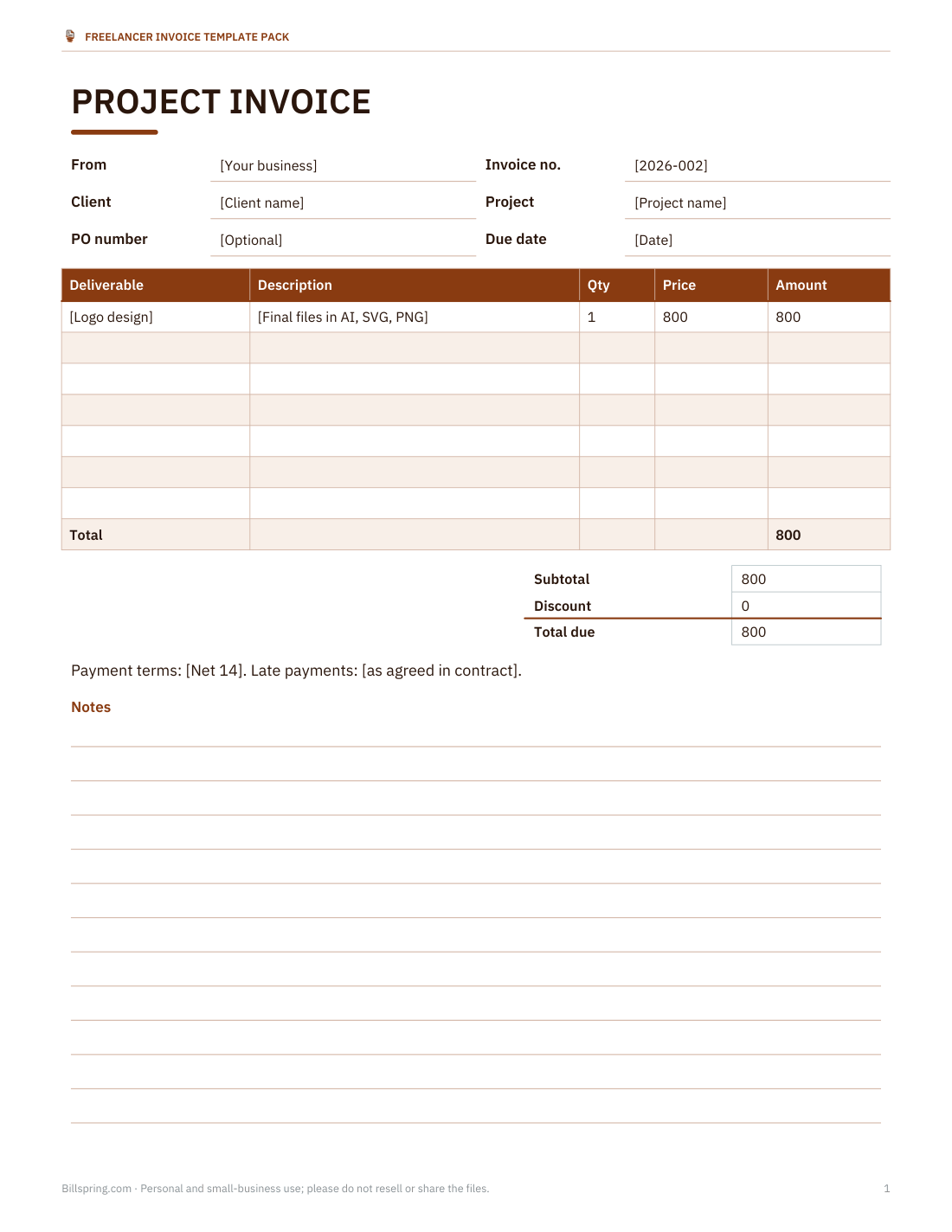 Preview of the first page of Fixed-fee project invoice