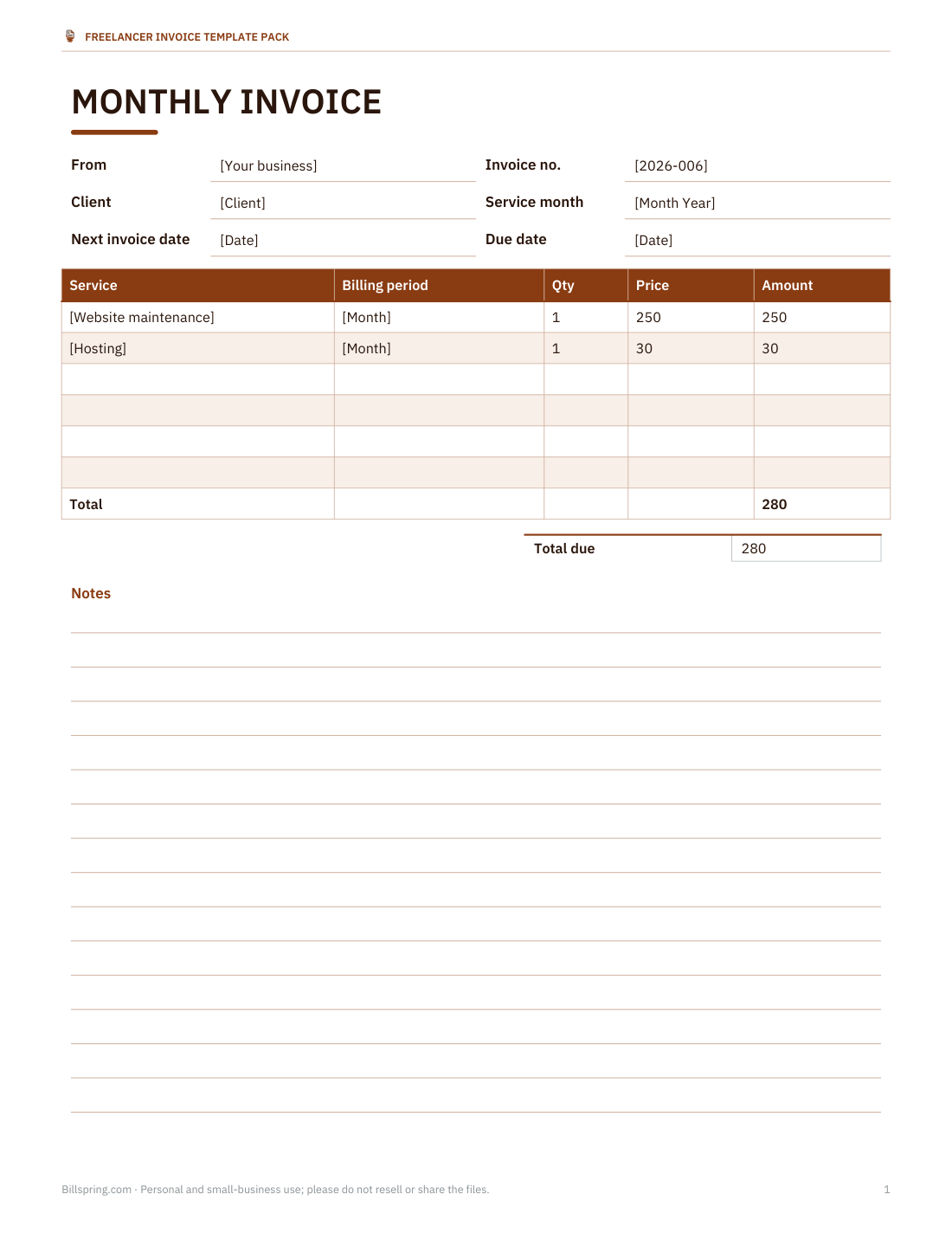 Preview of the first page of Recurring monthly invoice